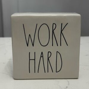 Rae Dunn Ceramic Block – “WORK HARD / BE BRAVE” Double-Sided Decor